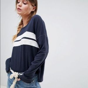 Navy Long Sleeve Tee with Athletic Stripe
